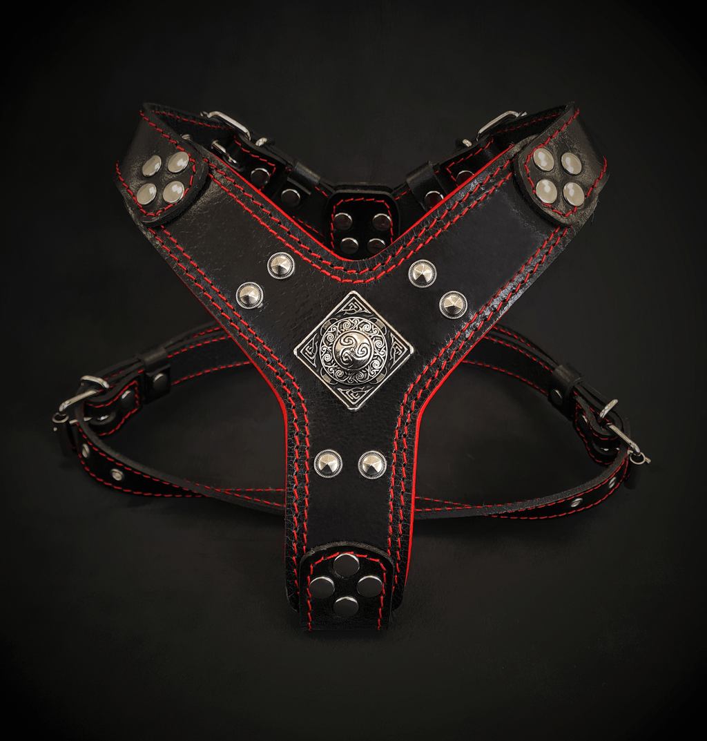 Eros Leather Dog Harness – Black & Red | Handcrafted by Bestia
