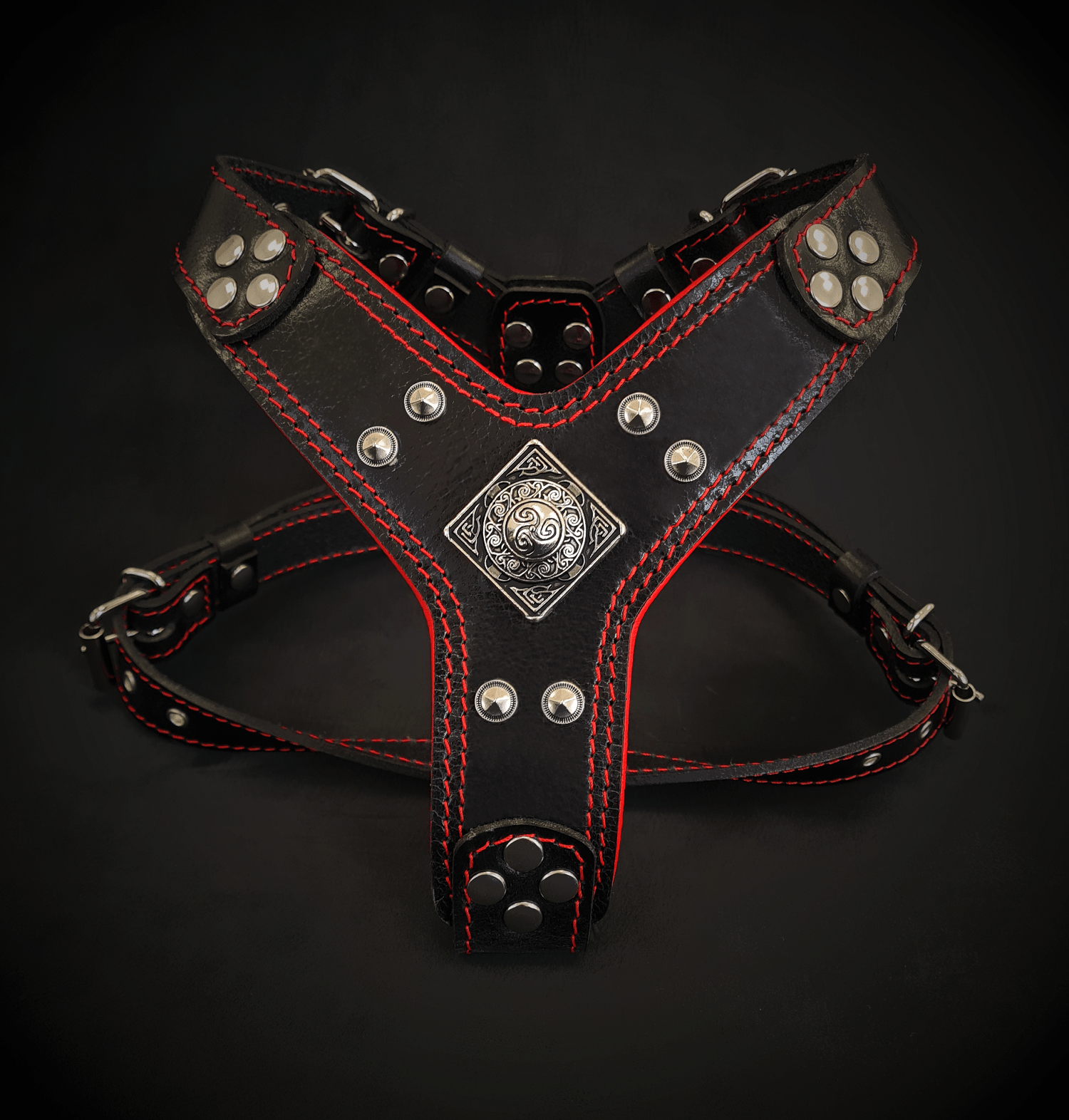 Eros Leather Dog Harness – Black & Red | Handcrafted by Bestia