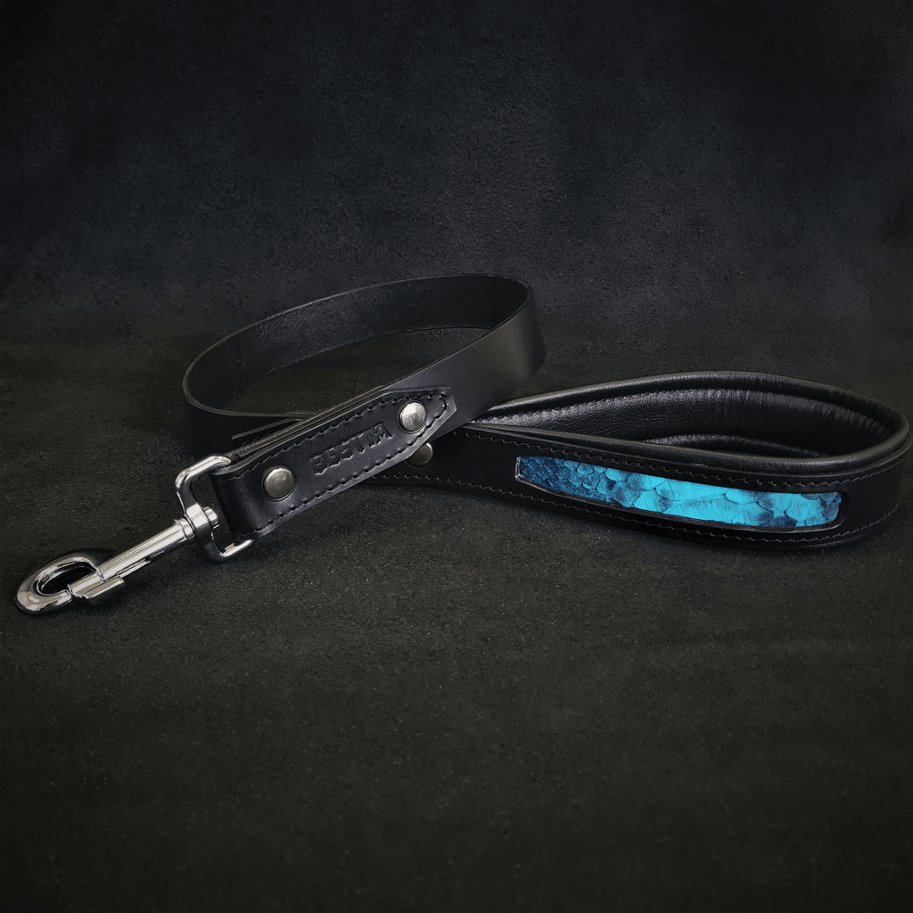 Leather Dog Leash – "Morelia", Black Python Pattern