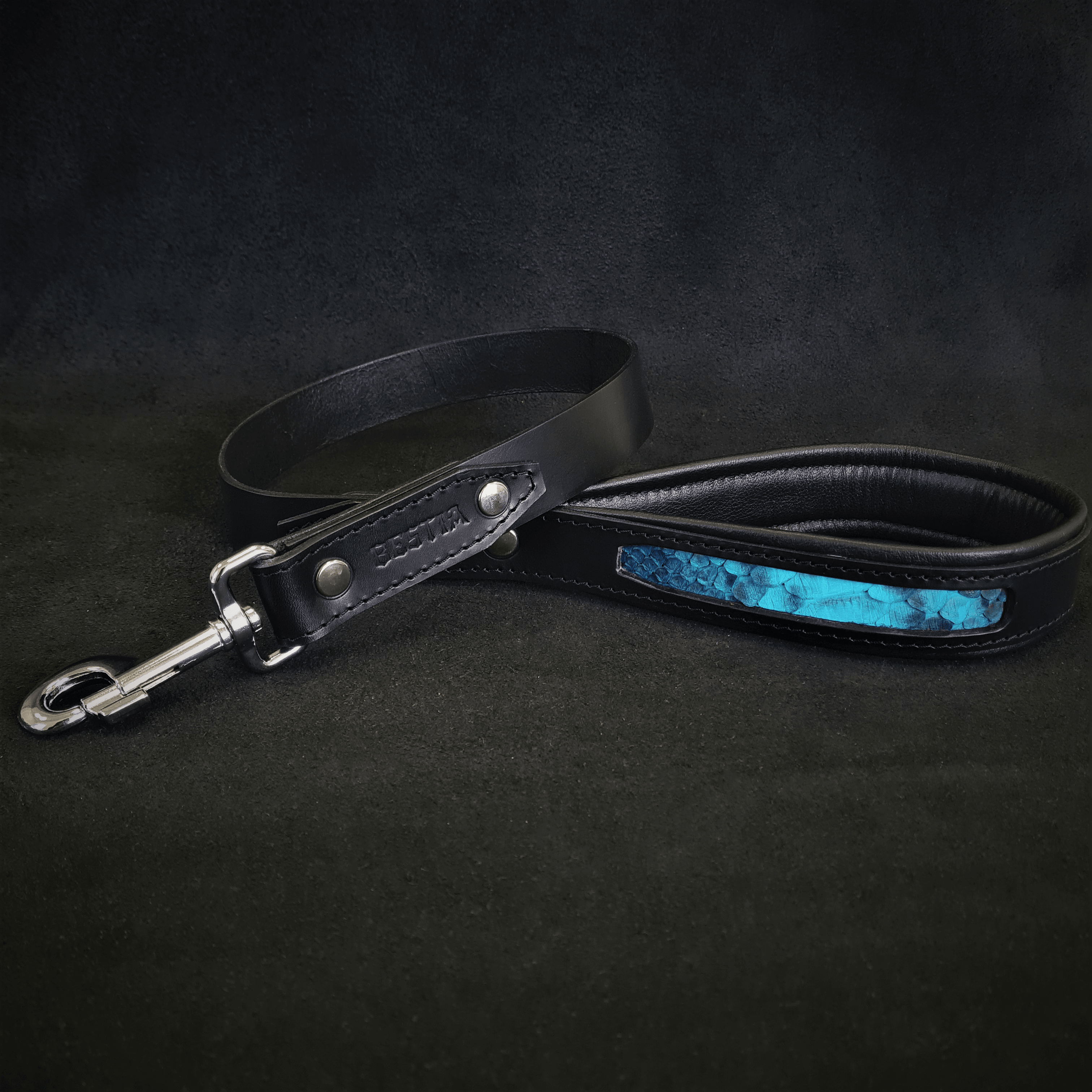 Leather Dog Leash – "Morelia", Black Python Pattern