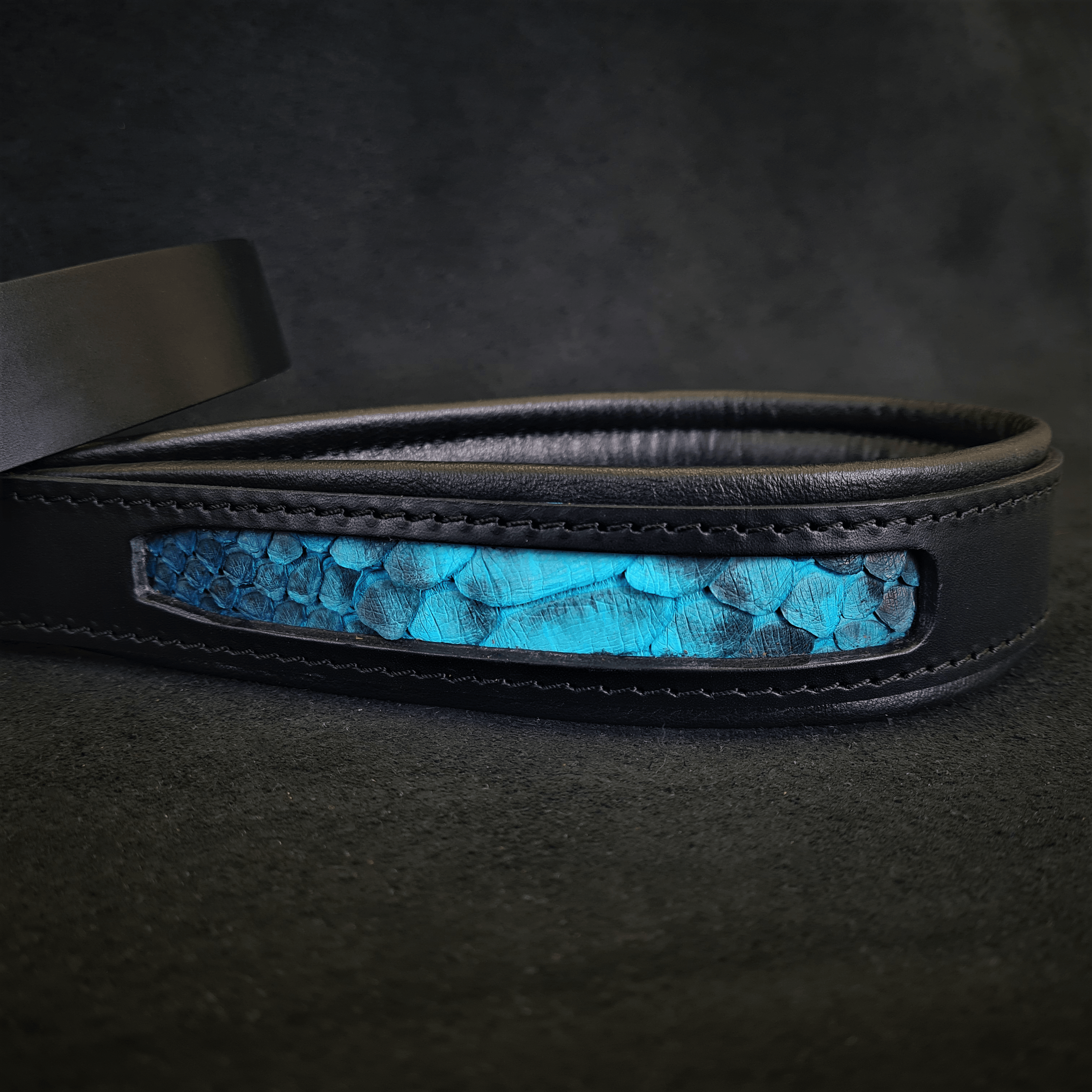 Leather Dog Leash – "Morelia", Black Python Pattern