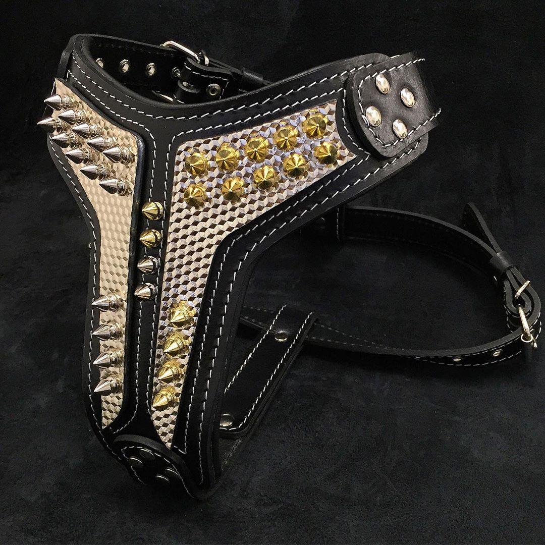 Platinum Leather Dog Harness – Black & Silver | Handcrafted by Bestia