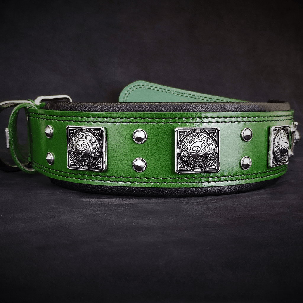 Wide Leather Dog Collar – Eros, 2.5 Inch, Green