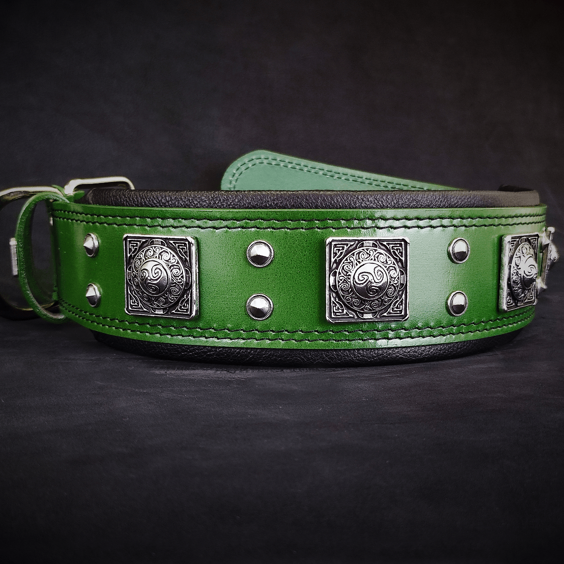 Wide Leather Dog Collar – Eros, 2.5 Inch, Green