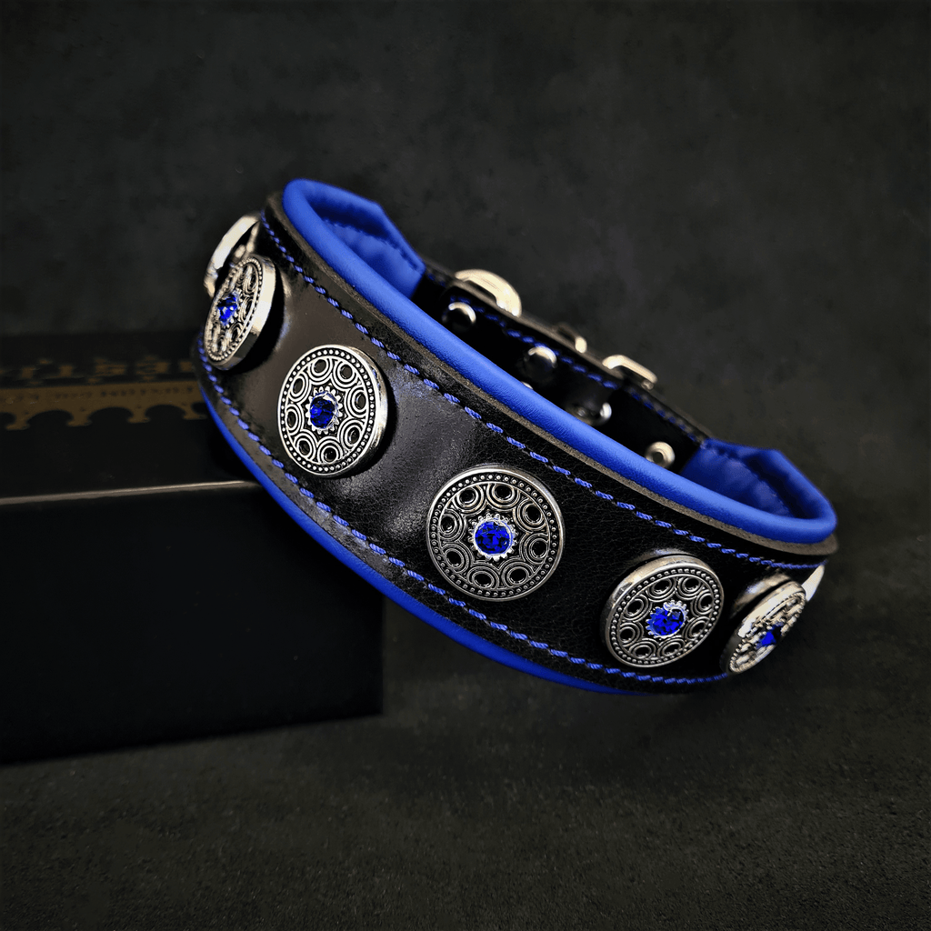 Luxury Leather Dog Collar – Bijou, Black & Blue