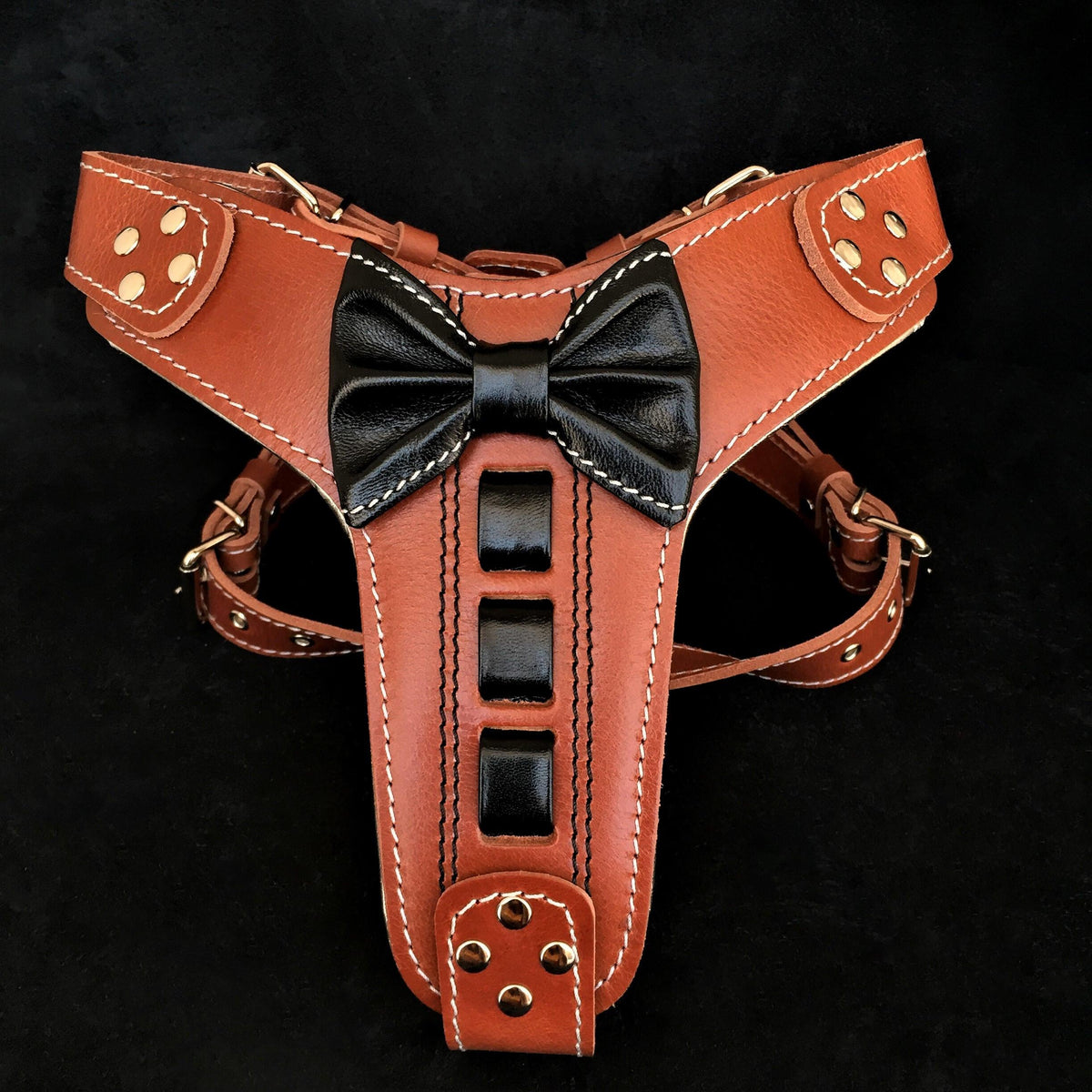 Bowtie Leather Dog Harness – Brown & Black | Large & Giant