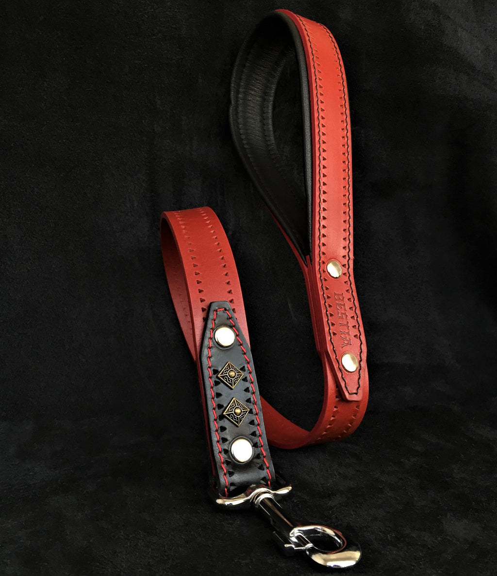 Leather Dog Leash – "Balteus", Red | 90 cm