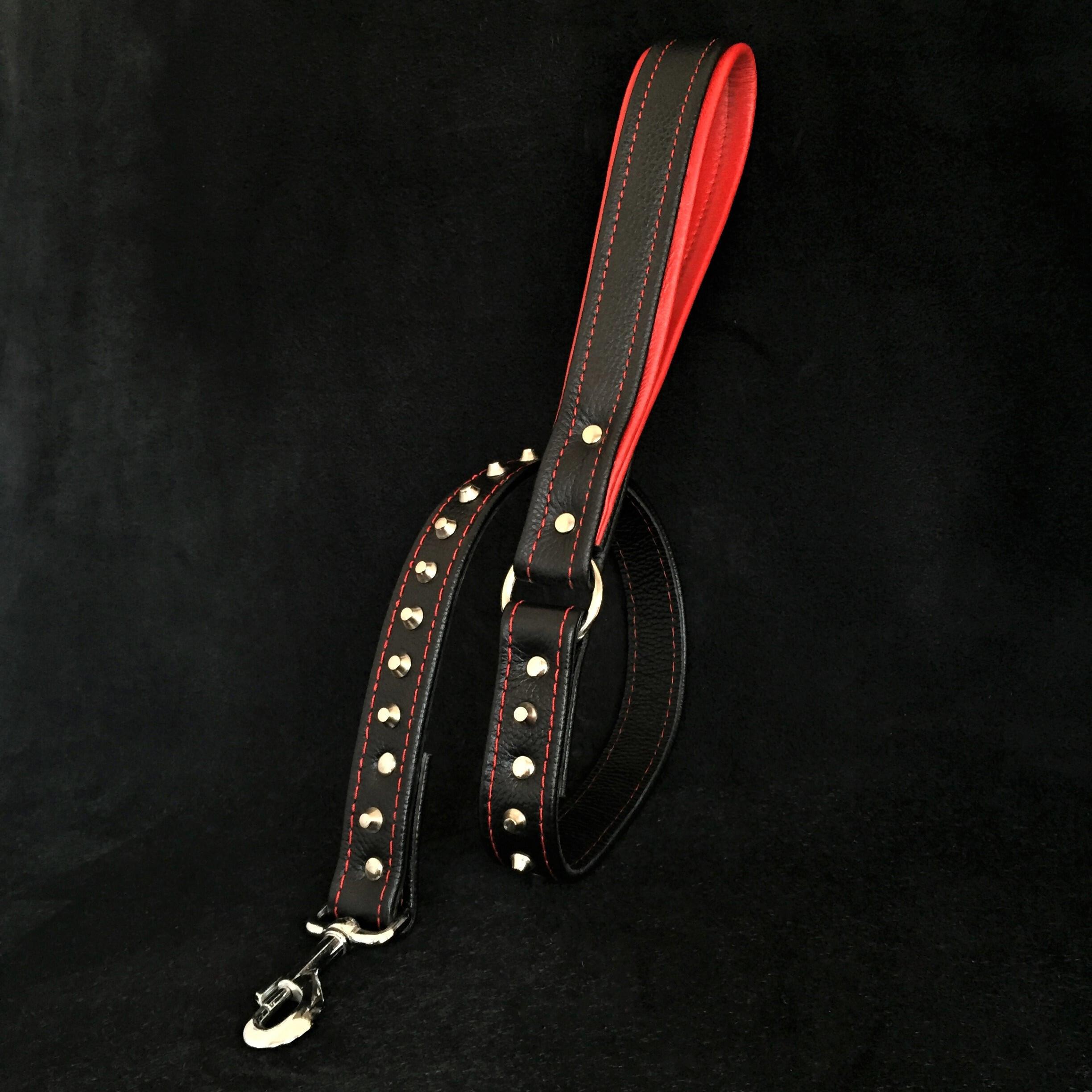 Leather Dog Leash – Studded, Black | 1 Meter