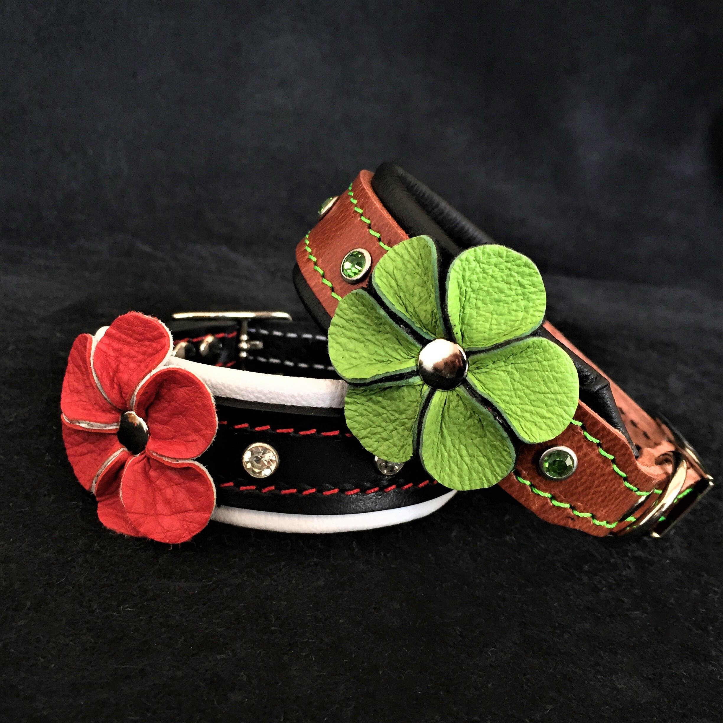 Handmade Leather Puppy Collar – Flower Design
