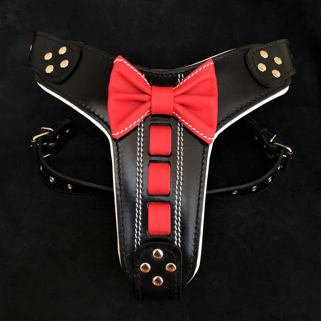 "Bowtie" Handmade Leather Dog Harness – Black | Large Breeds | by Bestia Dog Gear
