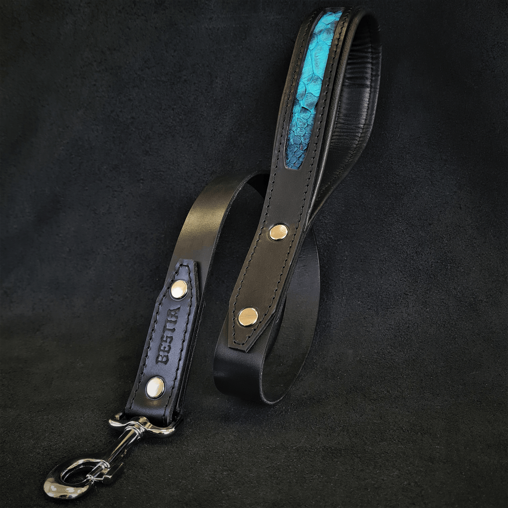 Leather Dog Leash – "Morelia", Black Python Pattern