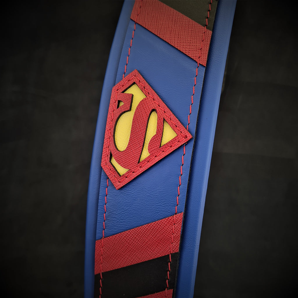 Leather Dog Collar – Superdog, Superman Inspired, Blue