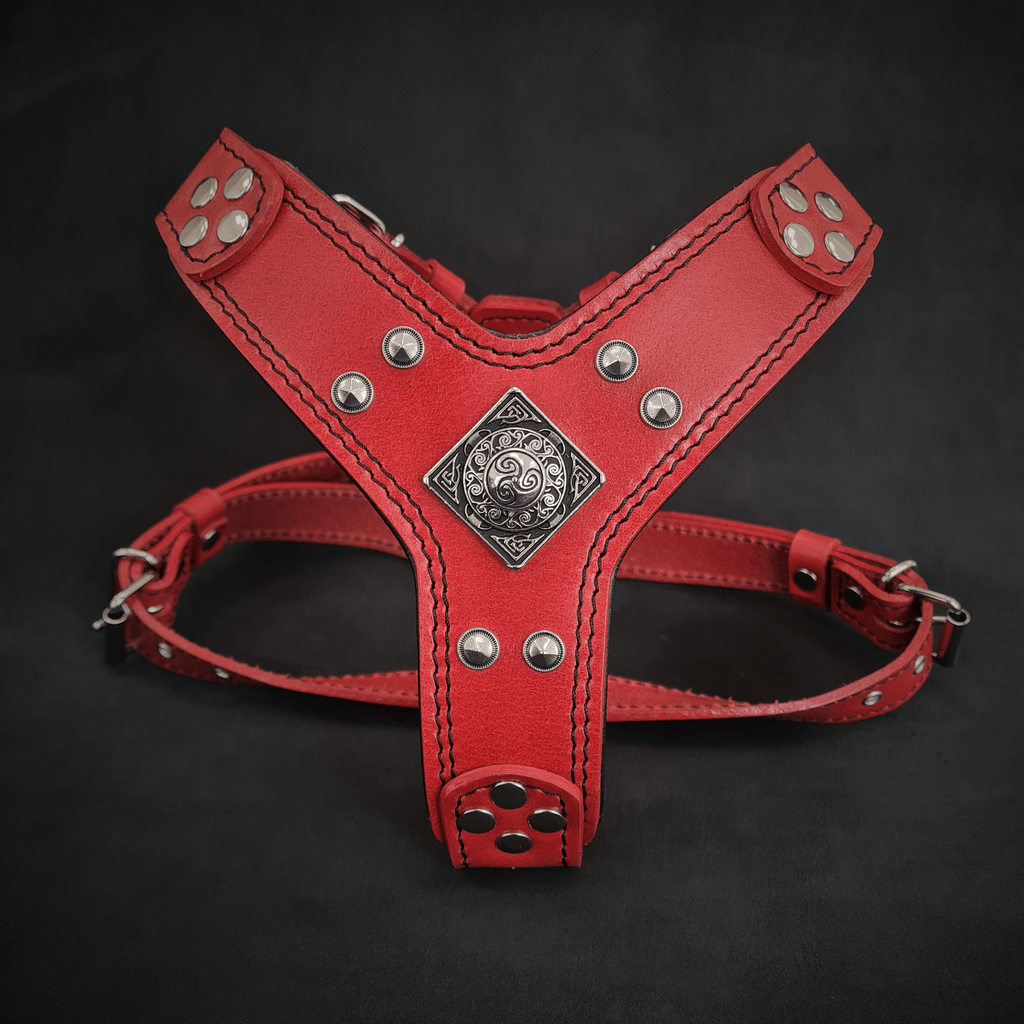 "Eros" Handmade Leather Dog Harness – Red | S & M | by Bestia Dog Gear