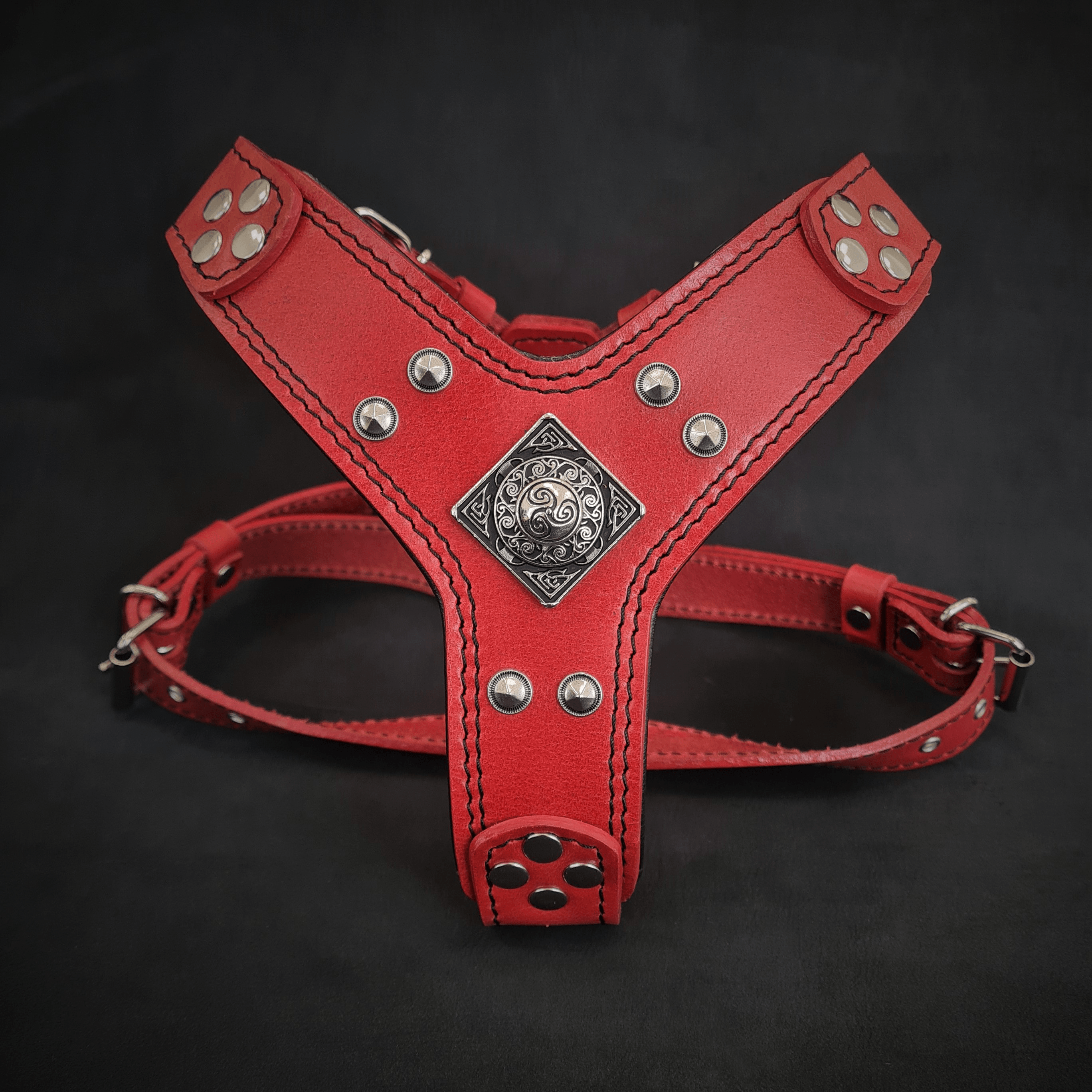 "Eros" Handmade Leather Dog Harness – Red | S & M | by Bestia Dog Gear