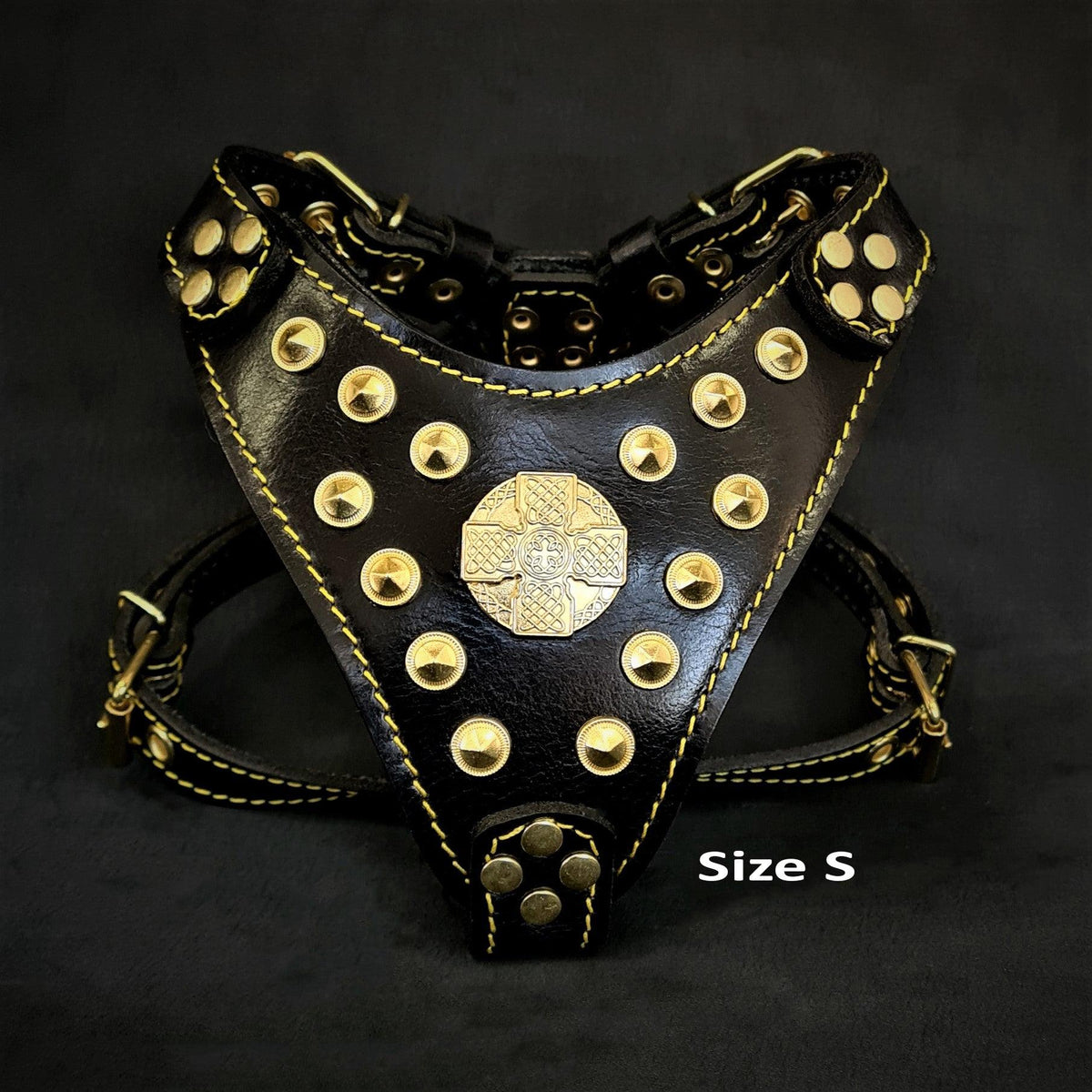 Maximus Leather Dog Harness – Black & Gold | Small & Medium
