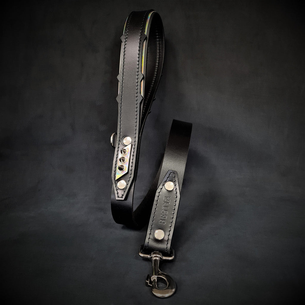 Leather Dog Collar – Midas, Black & Silver Spiked