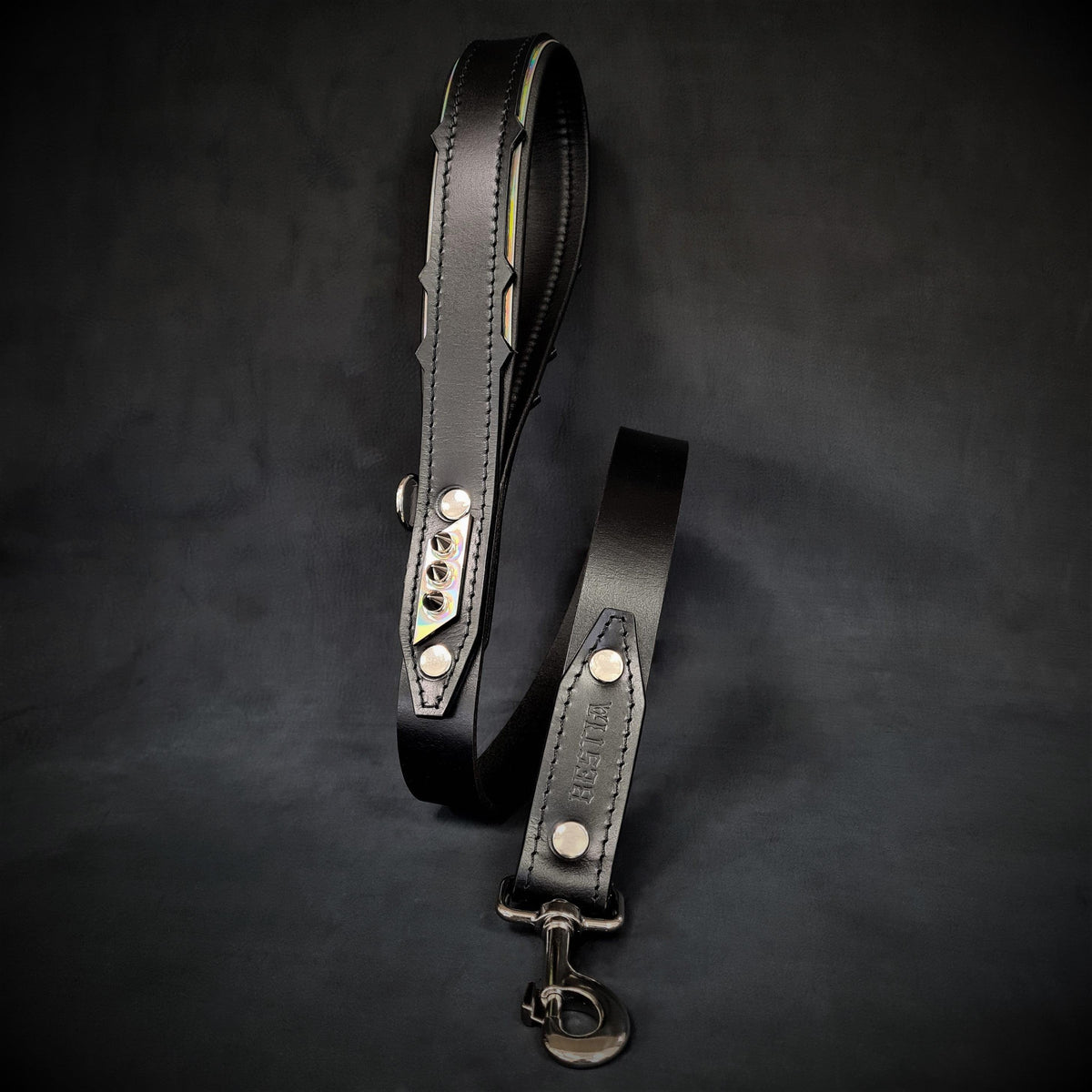 Leather Dog Collar – Midas, Black & Silver Spiked