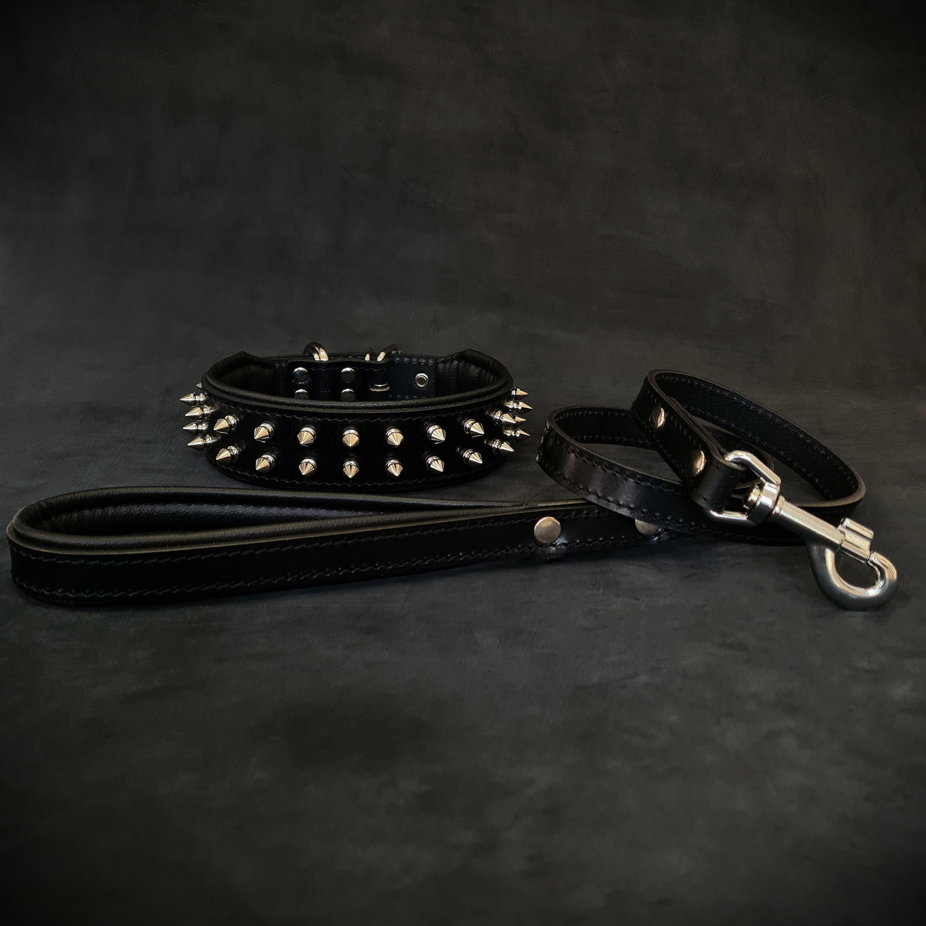 Leather Dog Collar & Leash Set – Frenchie, Black