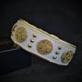 Wide Leather Dog Collar – Maximus, 2.5 Inch, White & Gold