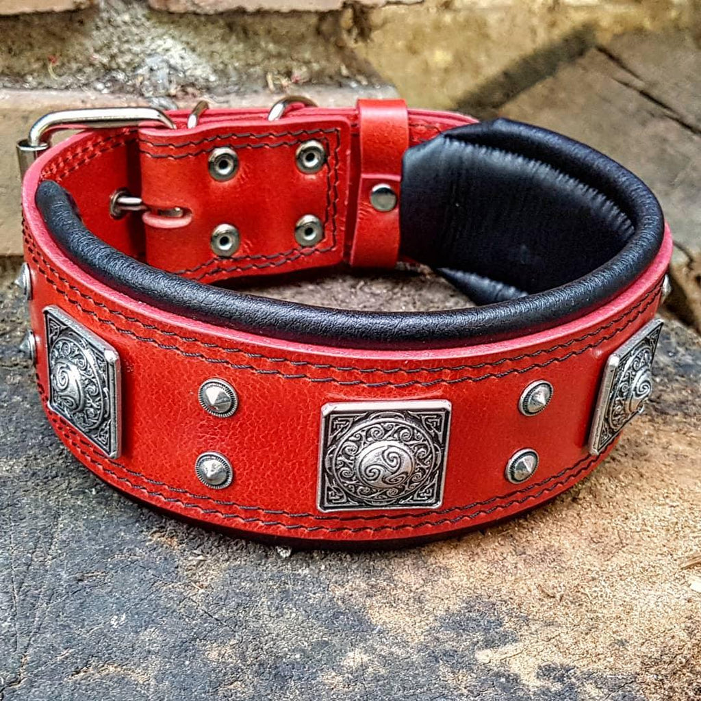 Wide Leather Dog Collar – Eros, 2.5 Inch, Red