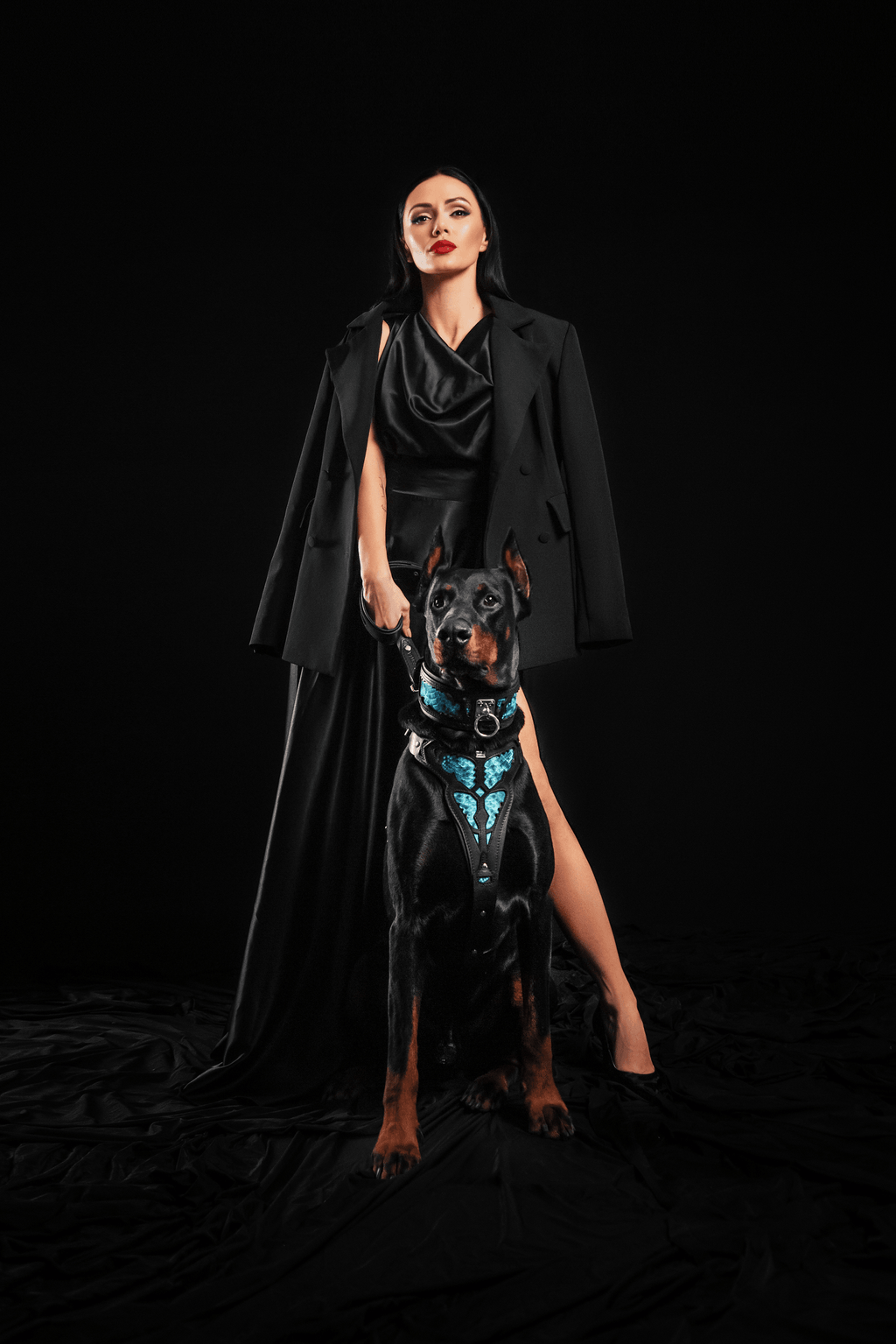 Leather Dog Leash – "Morelia", Black Python Pattern