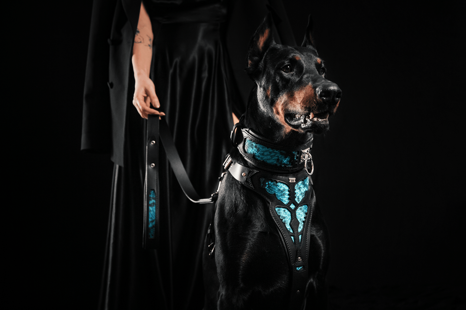 Leather Dog Leash – "Morelia", Black Python Pattern