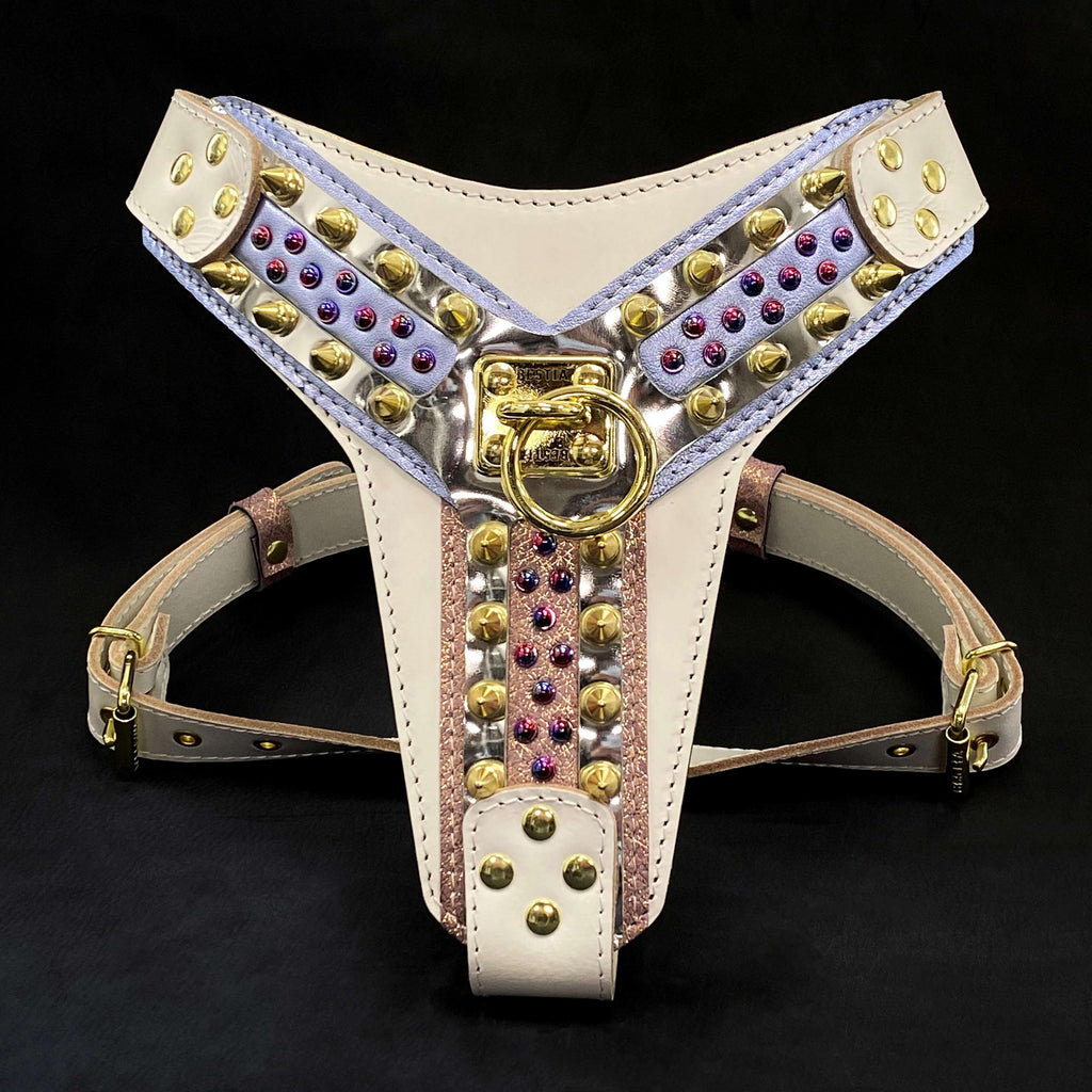"Candy" Handmade Leather Dog Harness – White | L/XL & XXL | by Bestia Dog Gear
