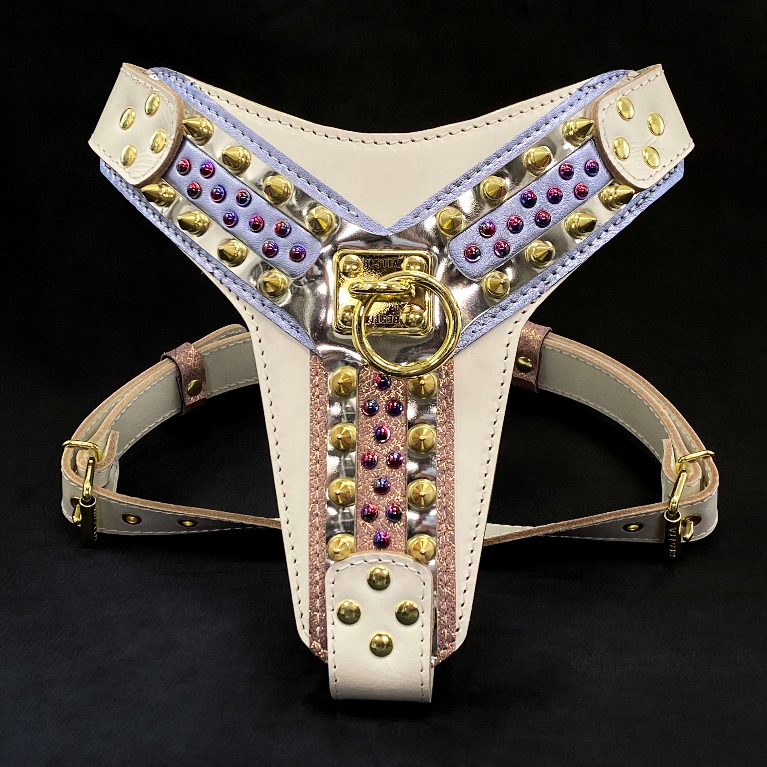 "Candy" Handmade Leather Dog Harness – White | L/XL & XXL | by Bestia Dog Gear