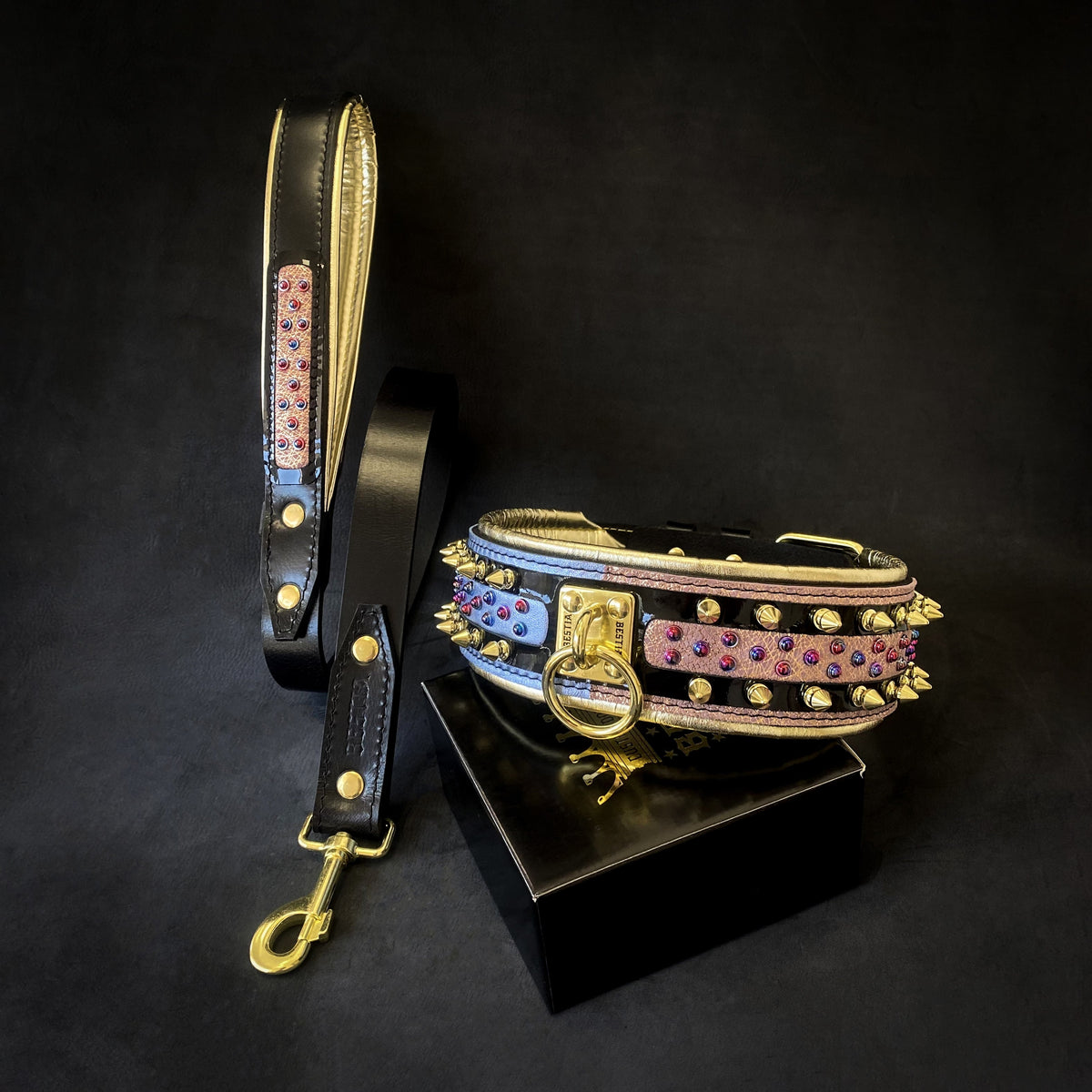 "Candy" Handmade Leather Dog Collar – Black | M, L, XL & XXL | by Bestia Dog Gear
