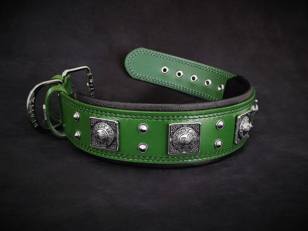 Wide Leather Dog Collar – Eros, 2.5 Inch, Green