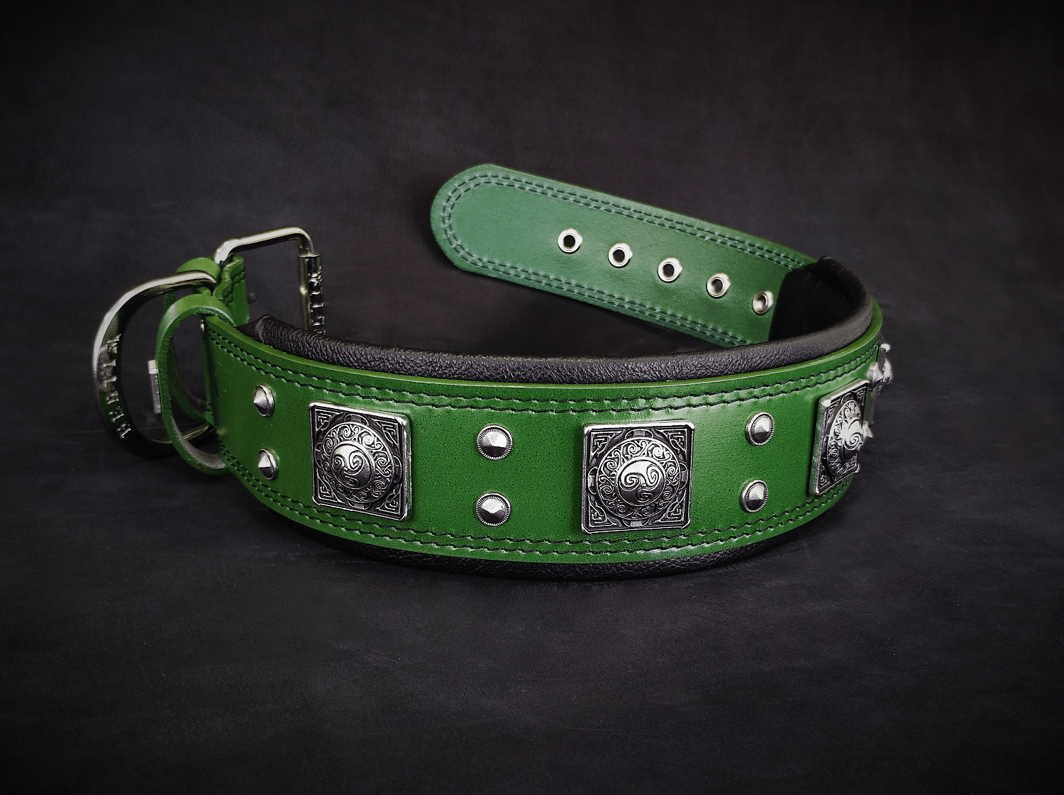 Wide Leather Dog Collar – Eros, 2.5 Inch, Green