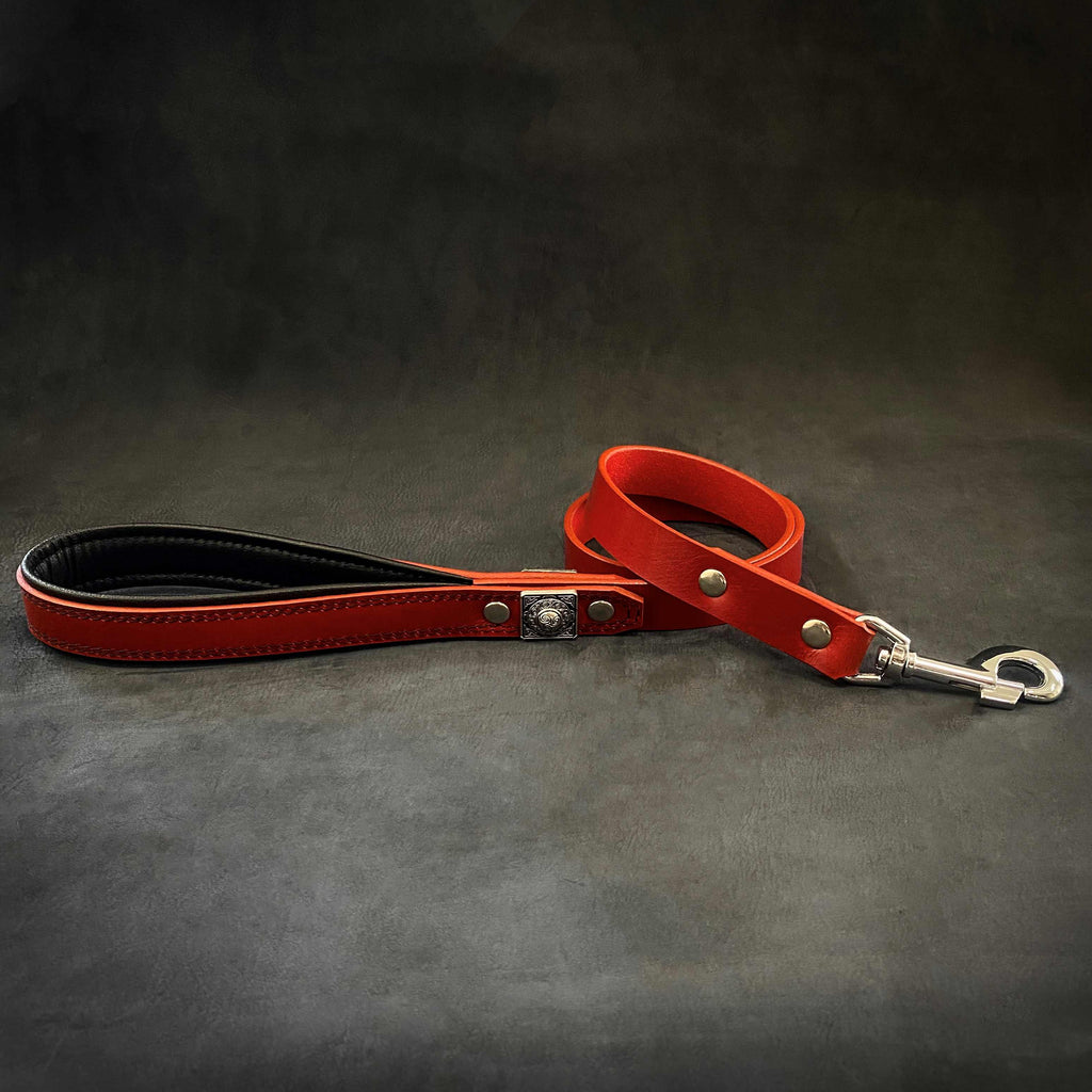 Leather Dog Leash – Eros Style, Red, 1 Inch Wide | 110 cm