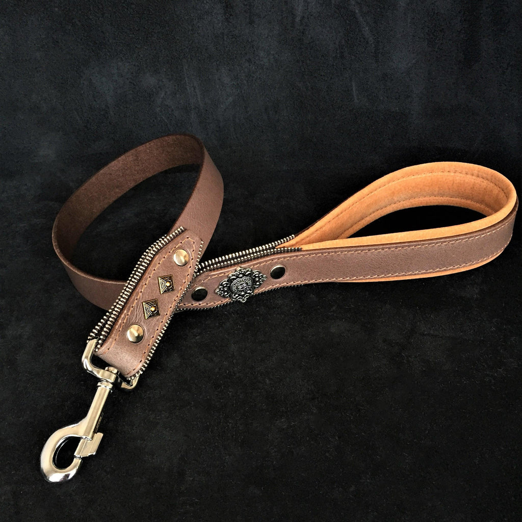 Leather Dog Leash – "Aztec", Grey | 90 cm