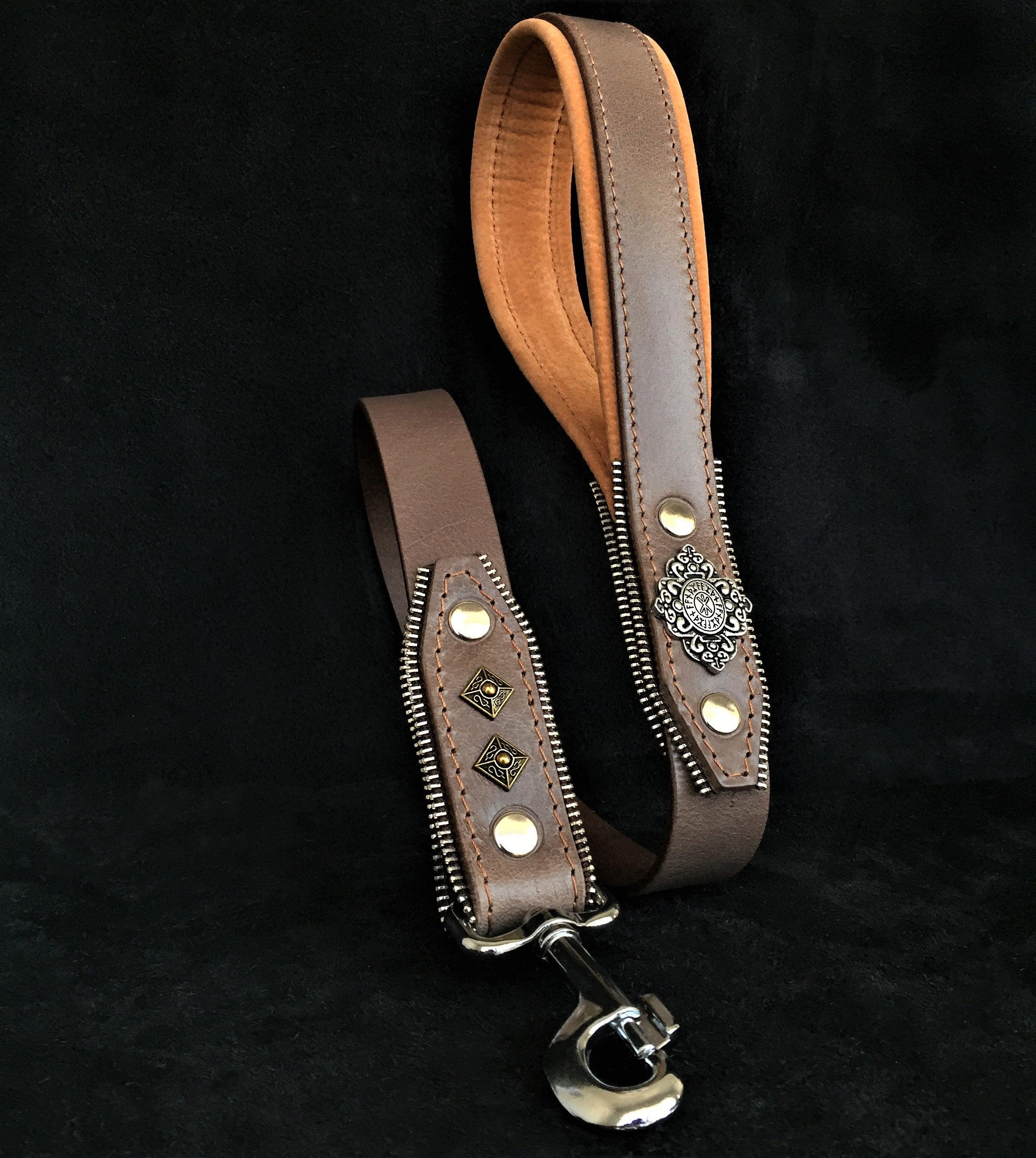 Leather Dog Leash – "Aztec", Grey | 90 cm