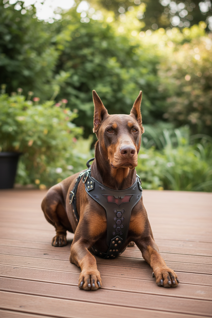 Batdog Harness – Doberman with Deep Red Accents