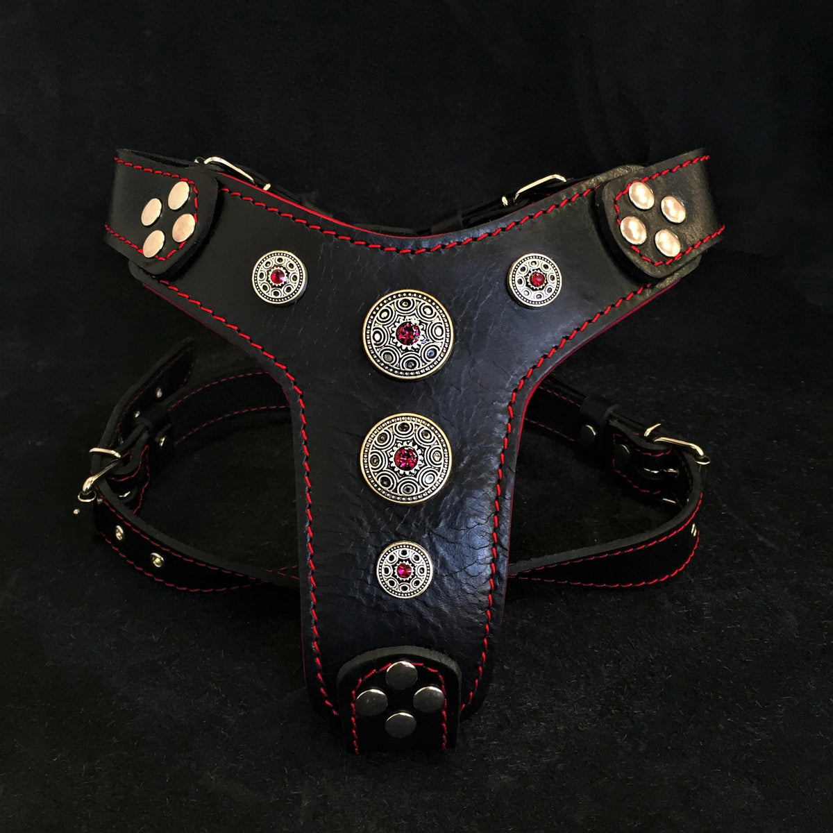 Bijou Leather Dog Harness – Black & Red | Handcrafted by Bestia