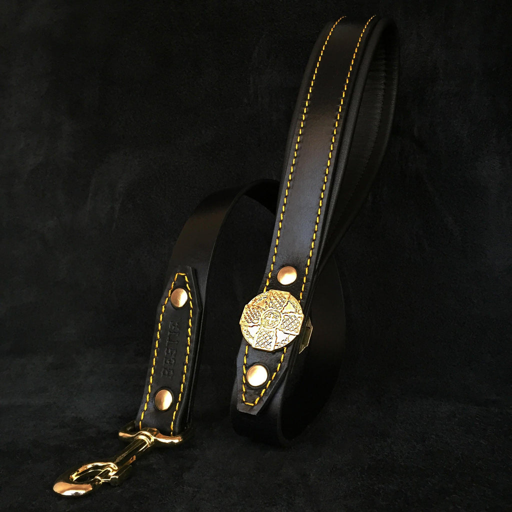 Maximus Leather Dog Harness – Black & Gold | Handcrafted by Bestia