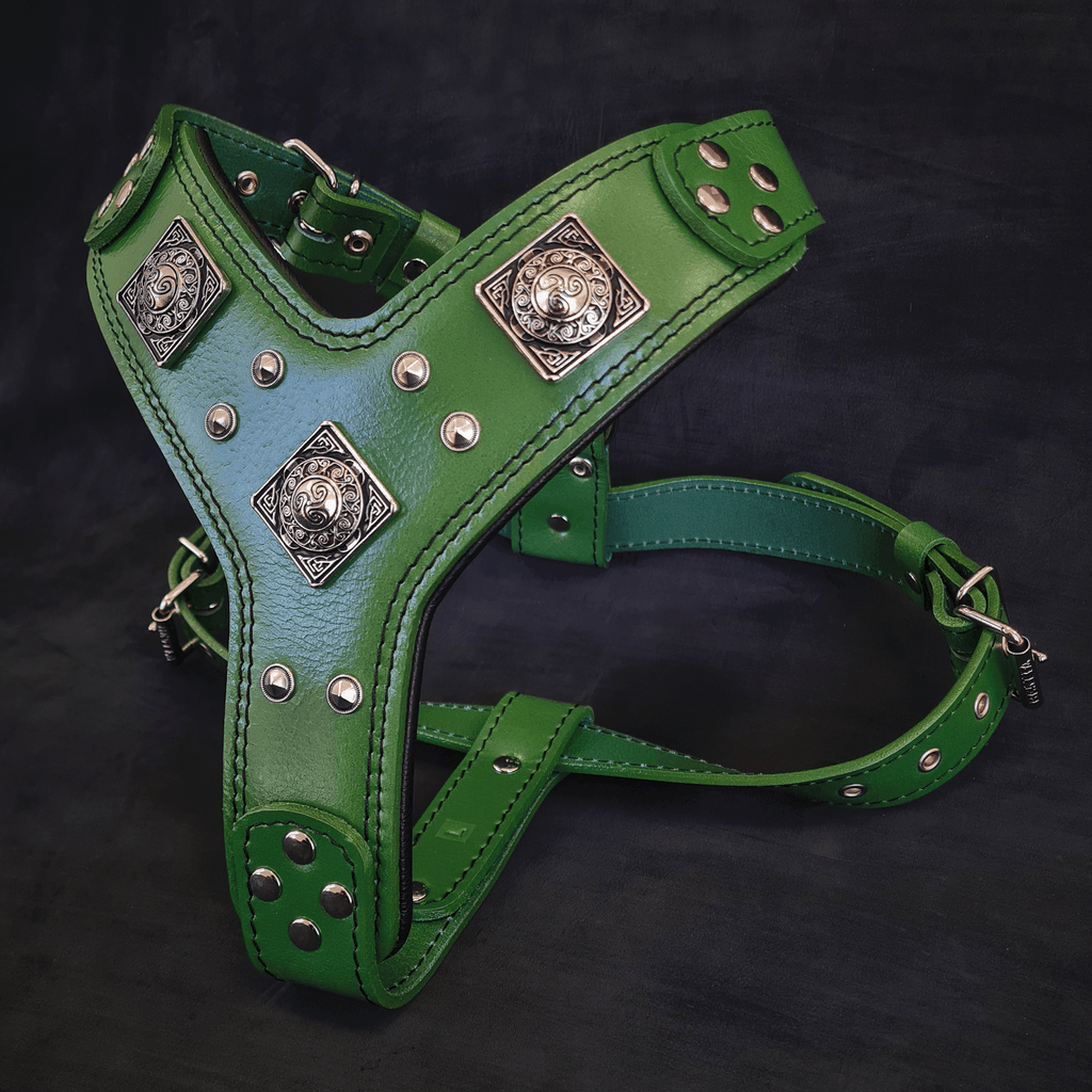 "Eros" Handmade Leather Dog Harness – Green | M, L/XL & XXL | by Bestia Dog Gear