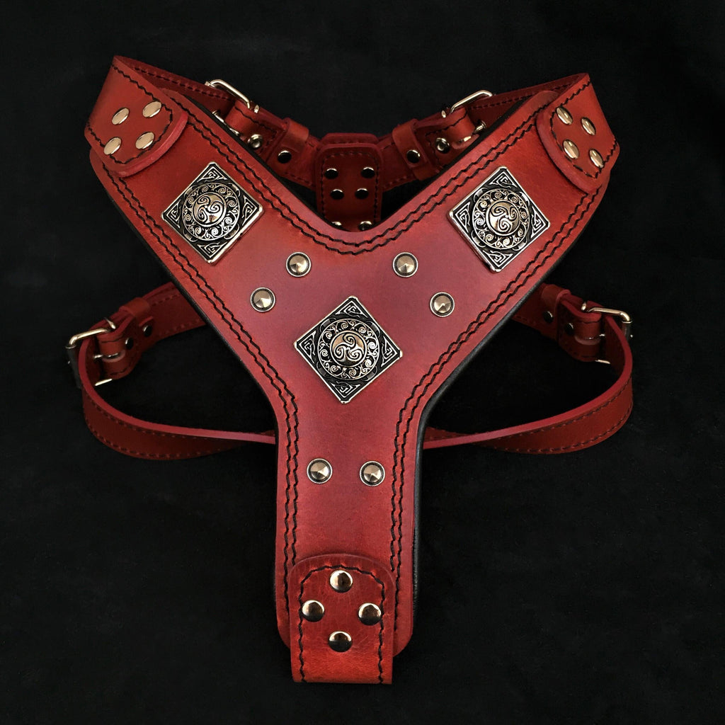 "Eros" Handmade Leather Dog Harness – Red | M, L/XL & XXL | by Bestia Dog Gear