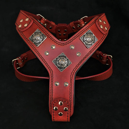 "Eros" Handmade Leather Dog Harness – Red | M, L/XL & XXL | by Bestia Dog Gear