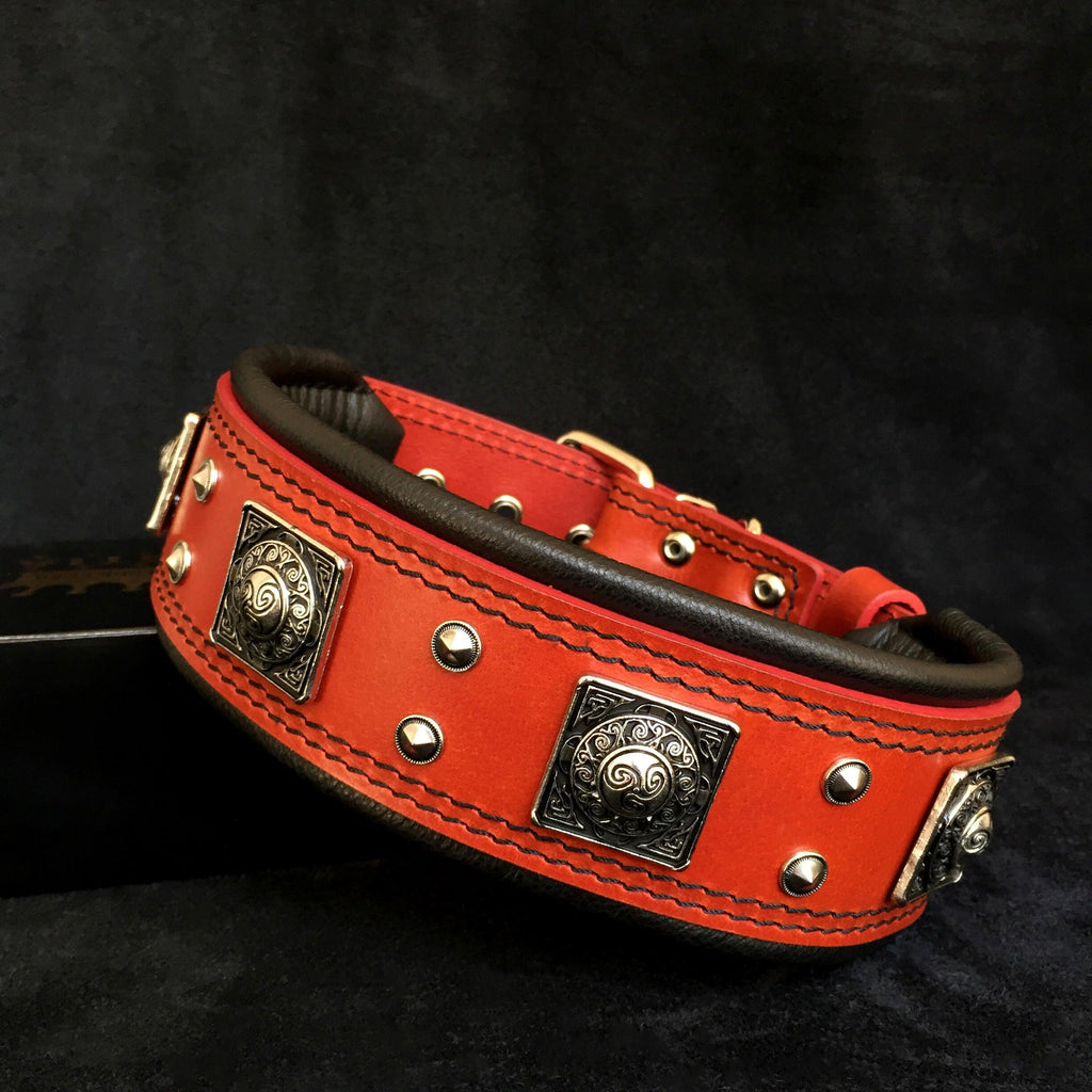 Wide Leather Dog Collar – Eros, 2.5 Inch, Red