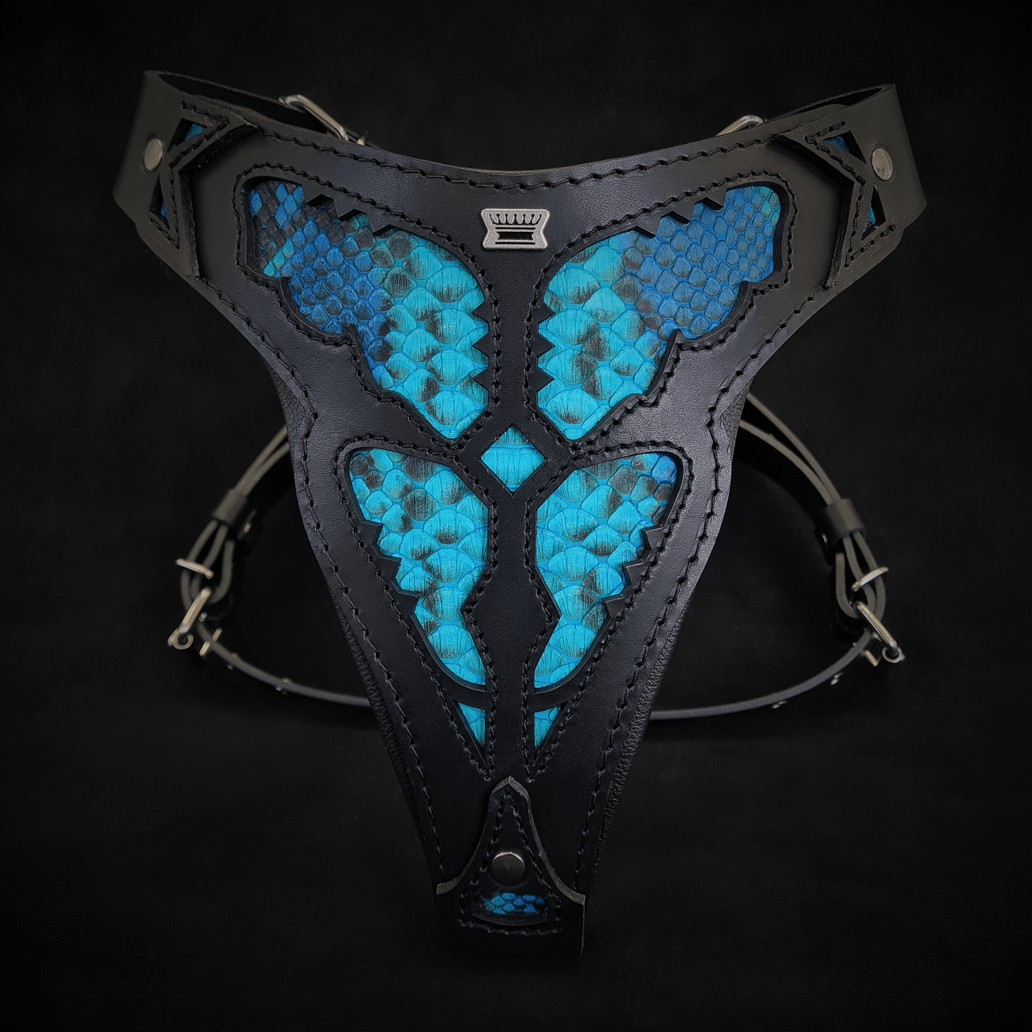 Morelia Python Leather Dog Harness – Black & Teal