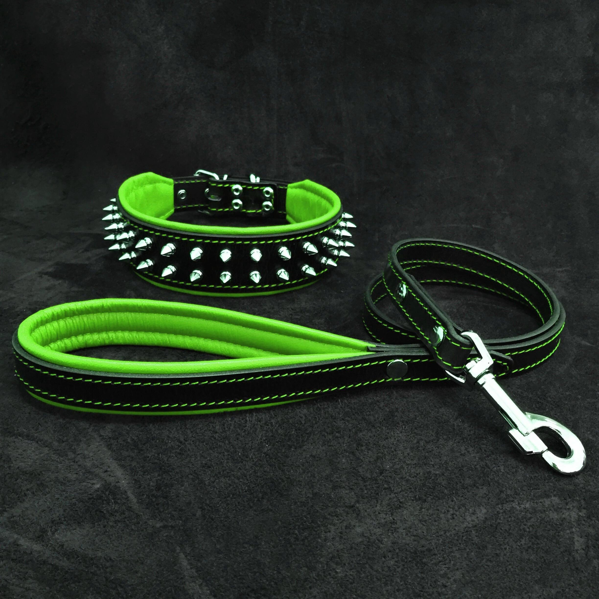 Leather Dog Collar & Leash Set – Frenchie, Green