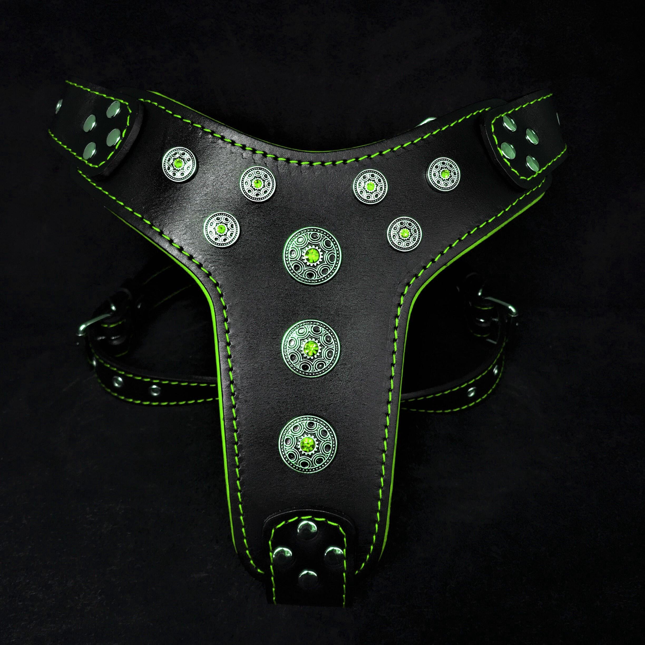 Bijou Leather Dog Harness – Black & Green | Handcrafted by Bestia