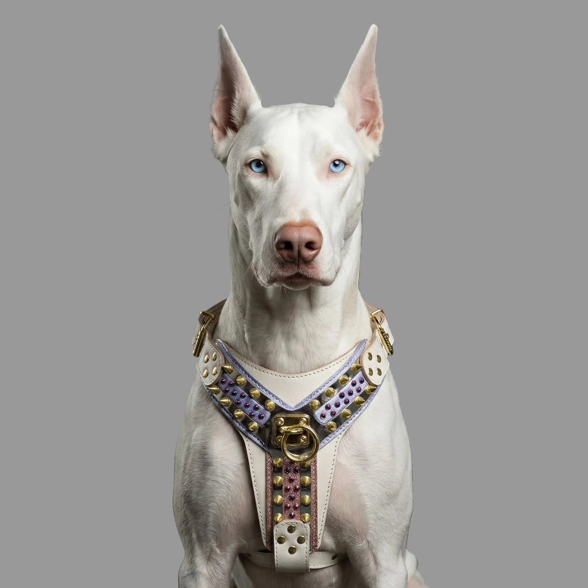 "Candy" Handmade Leather Dog Harness – White | L/XL & XXL | by Bestia Dog Gear