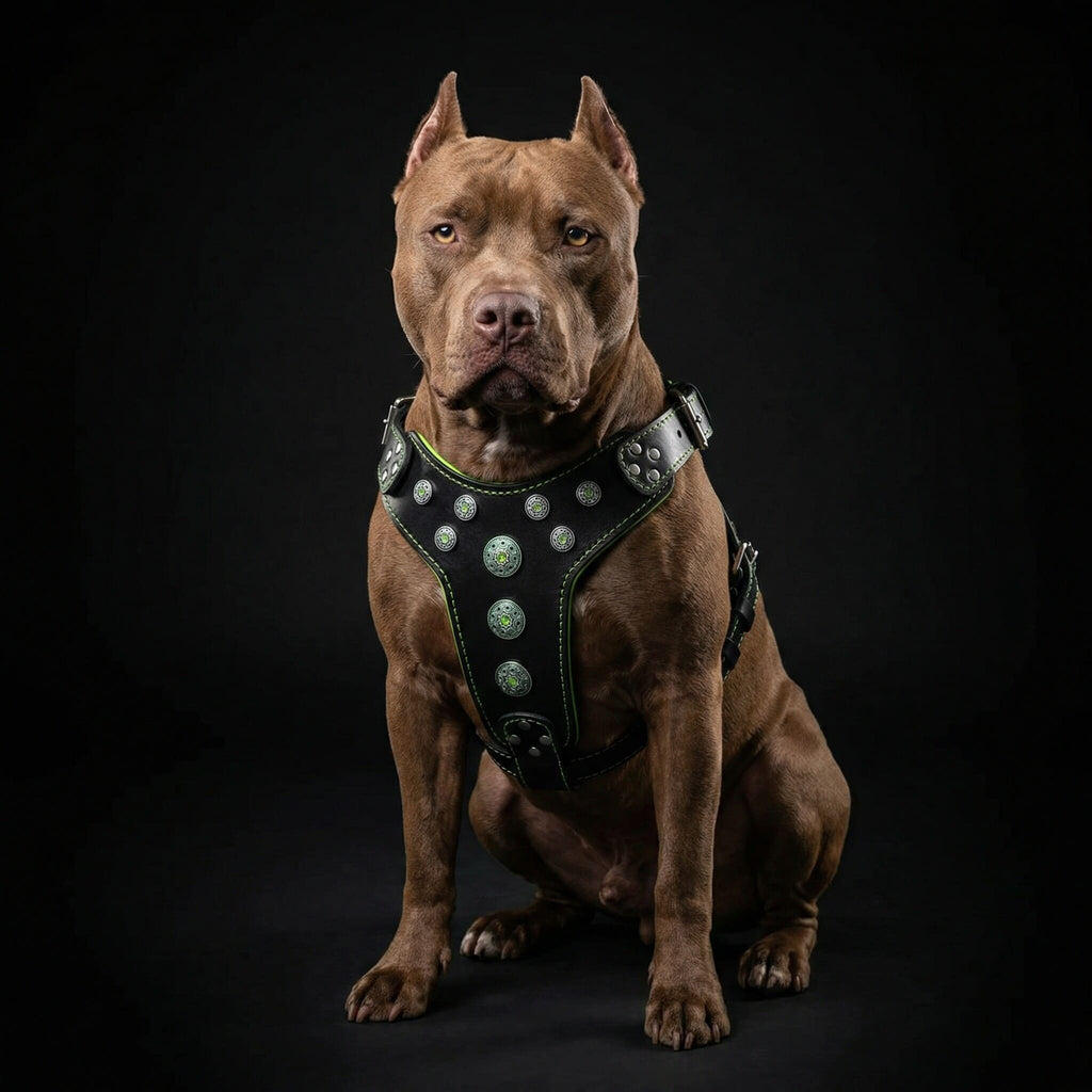 Bijou Leather Dog Harness – Black & Green | Handcrafted by Bestia