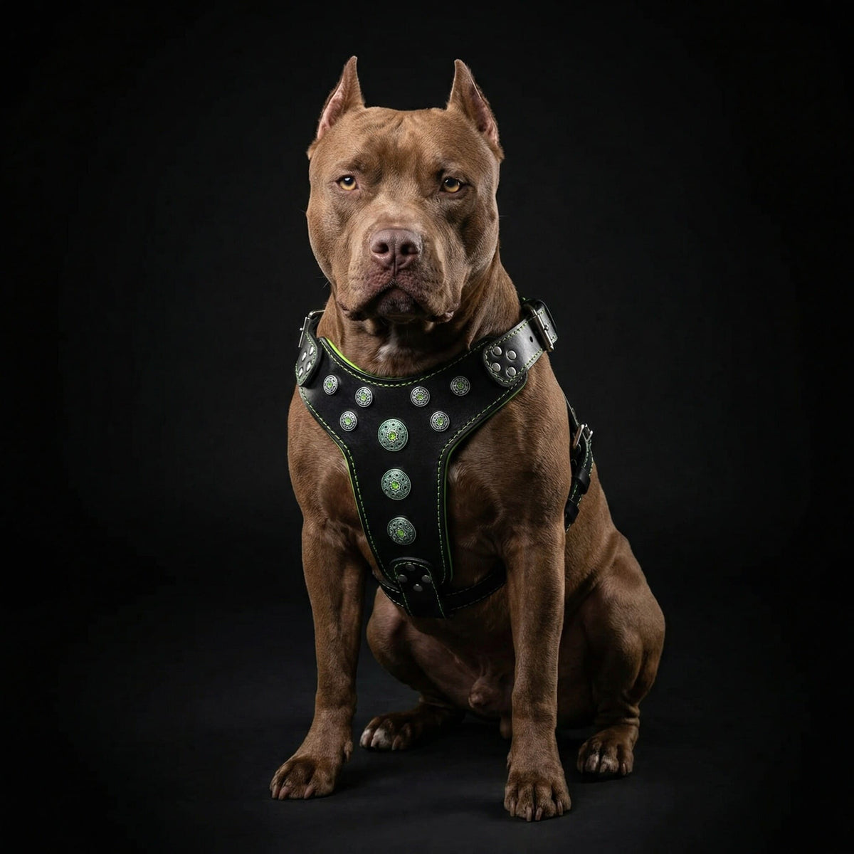 Bijou Leather Dog Harness – Black & Green | Handcrafted by Bestia