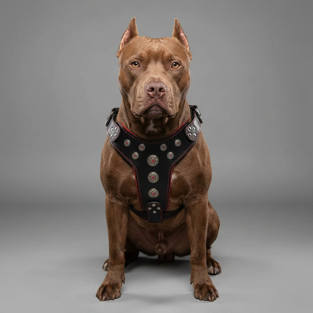 "Bijou" Handmade Leather Dog Harness – Black & Red | M, L/XL & XXL