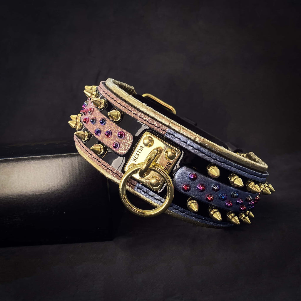 "Candy" Handmade Leather Dog Collar – Black | M, L, XL & XXL | by Bestia Dog Gear