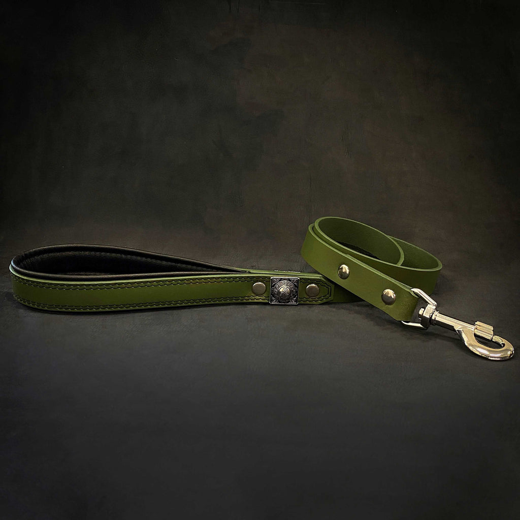 Leather Dog Leash – "Eros", Green, 1 Inch Wide | 90 cm